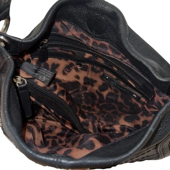 Y2K B. Makowsky Black Leather Silver Buckle Tote Shoulder Bag - Picture 6 of 7